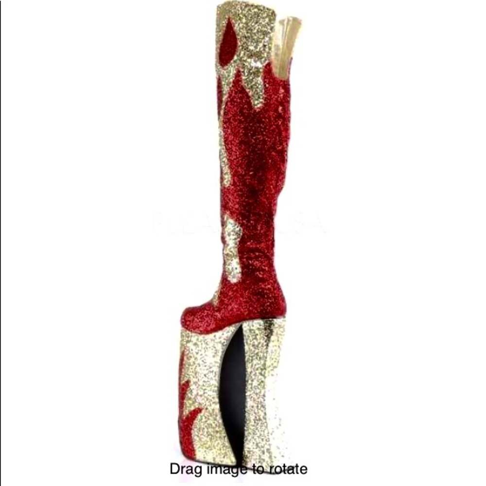 Pleaser red gold glitter platform thigh high boot - Picture 8 of 11